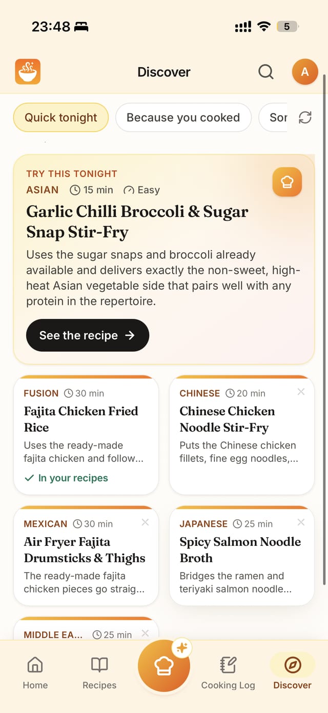 Discover: quick ideas for tonight, picked for you